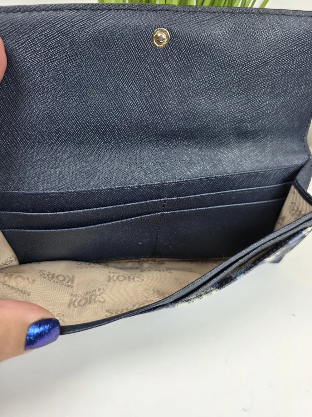 Michael Kors Navy, Blue & White Floral Continental Flat Wallet